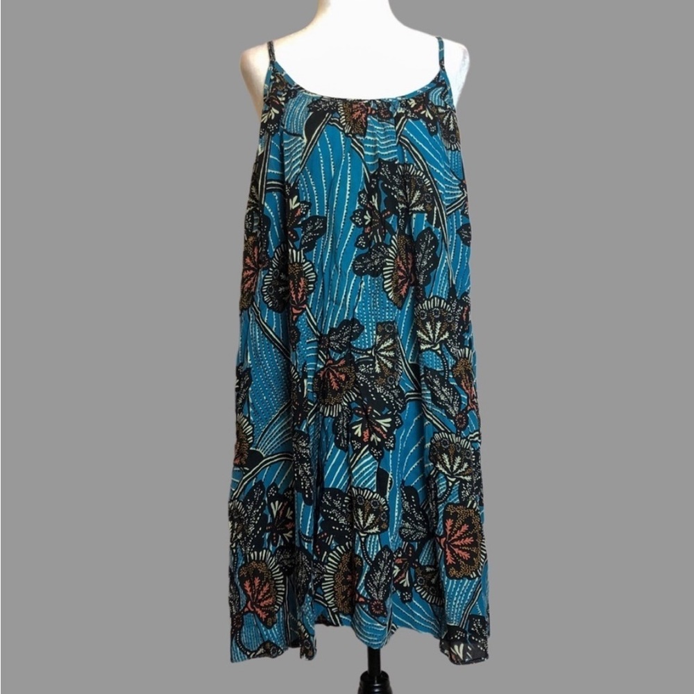 Size XS ❤️ NWT Tropical Spaghetti Straps Sun Dress Plissé Flowy Tunic Dress.